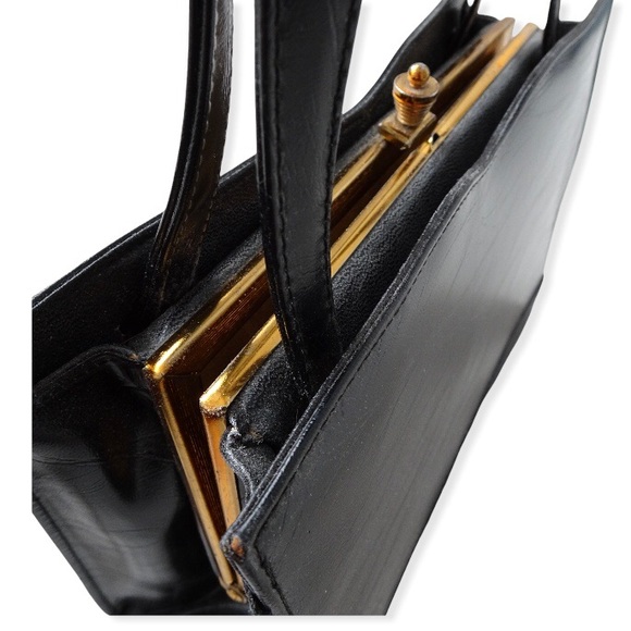 BLACK VINTAGE FAKE LEATHER HANDBAG - Picture 9 of 11